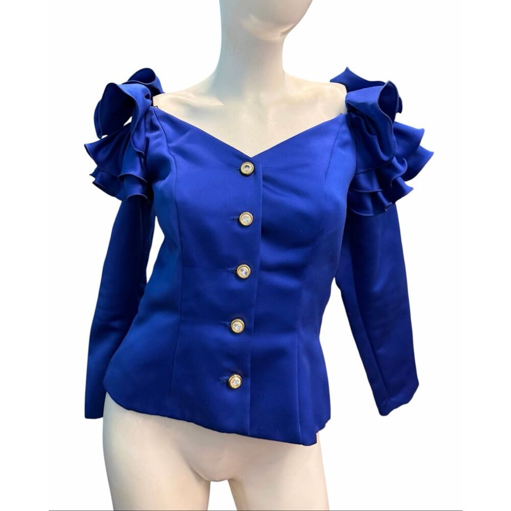 Darcy Vintage 80’s Royal Blue Puffy Sleeve Dressy Top Women’s size Small